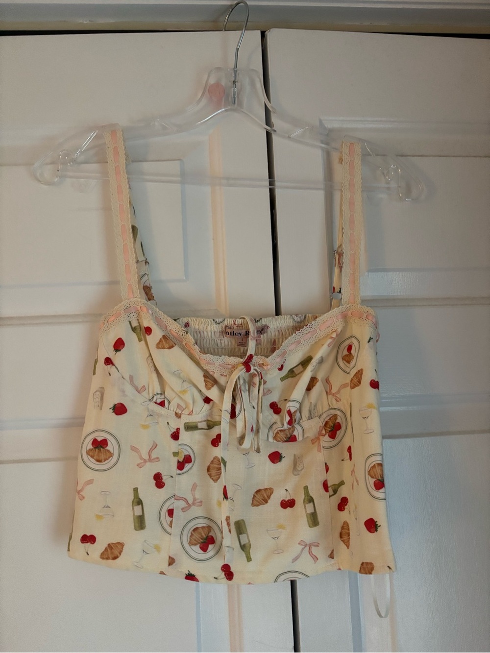 Cream Picnic Print Tie-Front Cami Top